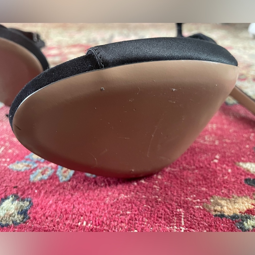 Barneys New York Black Satin Stiletto Heels Ankle Strap Italy 37.5 7/7.5 - Picture 10 of 12